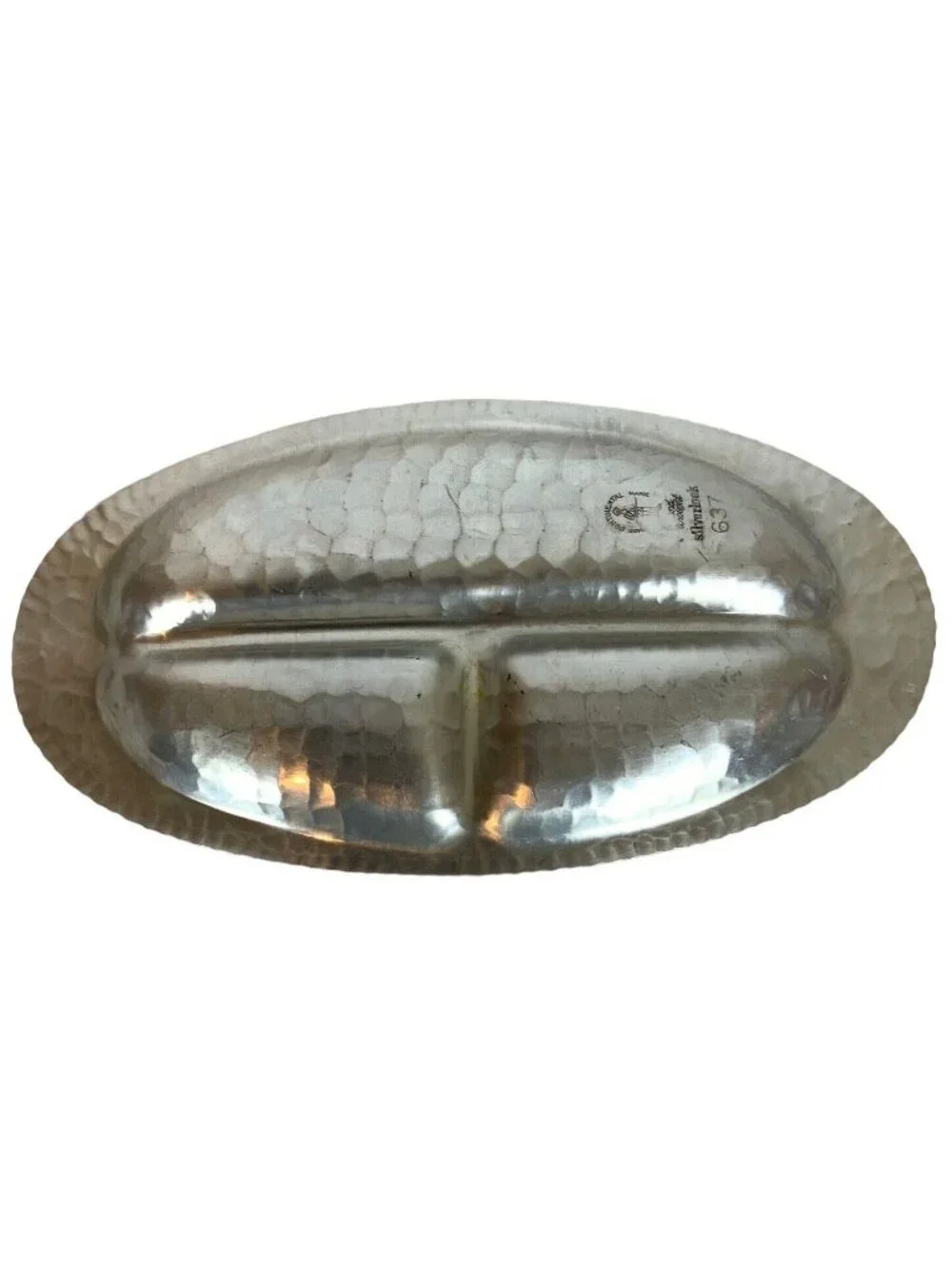 Trade Continental Hand Wrought Oval Divided Server Mum Design Hammered Aluminum
